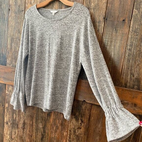 Lucky Brand S Heathered Gray BOHO Soft Bell Sleeves Sweater - Picture 6 of 10